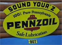 1965 Pennzoil oval metal dble-sided sign, 31"x22"