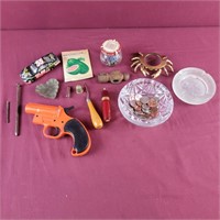 Box Lot of Misc. Items  - Flare gun, Ashtray of