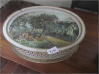 Vtg. Oval Tin Box w/Sewing Contents