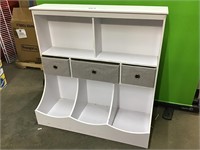 White Freestanding Shelf Cubby with Bins