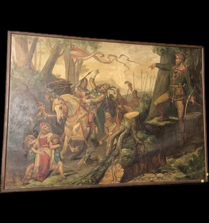 Gustave Langenberg "Robin Hood" framed O/C,