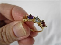 14K Gold Vintage Mother's Ring w/Heart Stones