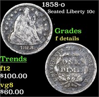 1858-o Seated Liberty Dime 10c Grades f details