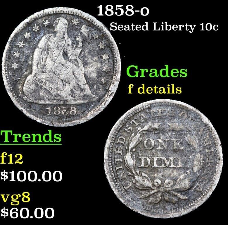 1858-o Seated Liberty Dime 10c Grades f details