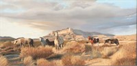 VAN JOHNSON (TX, 20TH C.) PAINTING CANYON HORSES