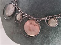 Vtg 925 oxidized sterling silver coin necklace 61g