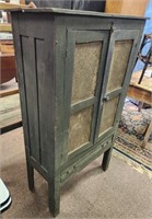 4 Panel Punched Tin Pie Safe w/ Green Chippy Paint