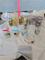 Jelly glasses and miscellaneous items