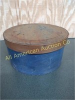 VINTAGE OLD WOODEN BLUE PANTRY BOX WITH LID