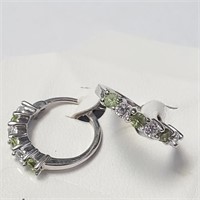 $30 Silver Peridot And Cz Earrings