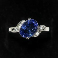 10K White gold oval cut tanzanite solitaire in