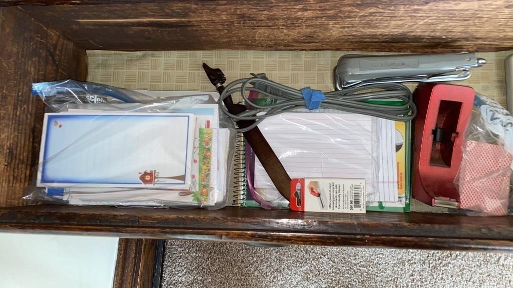 Drawer lot of office supplies, stapler, tape