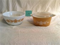 Vintage Pyrex Butterfly Gold Mixing Bowl plus