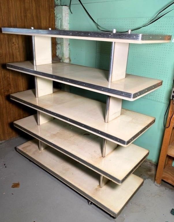 vintage grocers shelf on wheels 22"x5ft