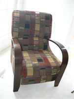 Upholstered recliner with wood arms