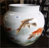 Globular shaped vase, decorated with koi fish,