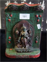 Tibetan tara sculpture inset with green and red