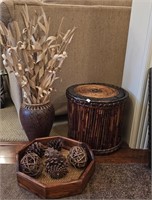 Wood Storage Basket, Tray W Decorative Balls, More