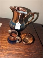 Vintage copper/ blue three-piece tea set