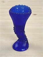 Cobalt Blue Glass Hand Vase Hand Holding Wheat
