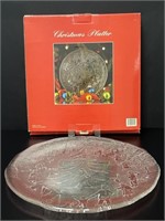 Glass Christmas Platter, Italy with Box VTG
