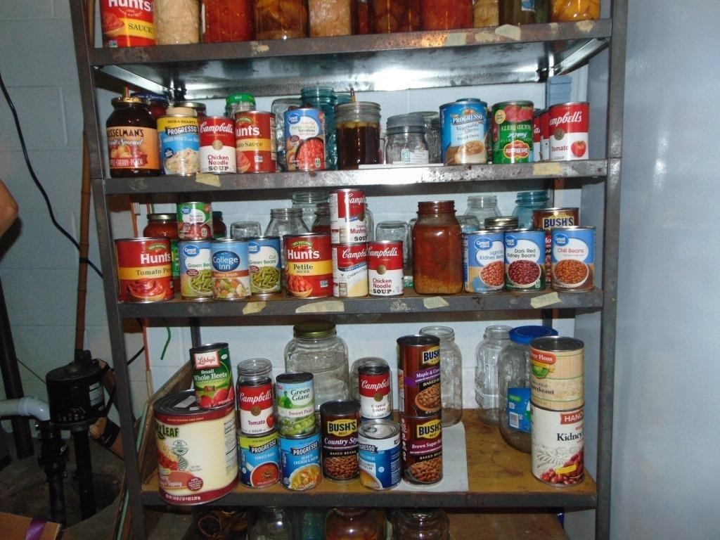 Metal Shelving Unit with Canned Goods