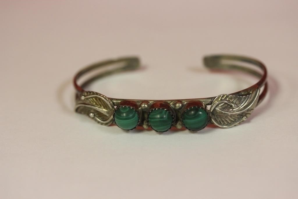 A Malachite and Sterling Bangle Bracelet