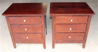 (2) Night Stands, 3-Drawer, Dk Wood