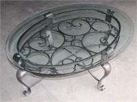 Oval Coffee Table, Glass Top, Metal Legs