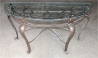 Half-Round Hall Table, Glass Top, Metal Legs