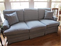 BEAUTIFUL RE UPHOLSTERED BLUE AND WHITE SOFA