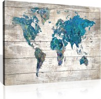 Abstract Watercolor Blue World Map 36x48