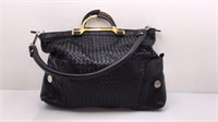 Large Black Pleather Tote Handbag Purse