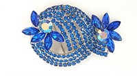 Stunning Vtg Blue Rhinestones Sweater Brooch