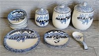 17-Piece Blue & White Wolf Dish Set