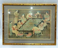 1950s Japanese Silk Framed Art Tea Time