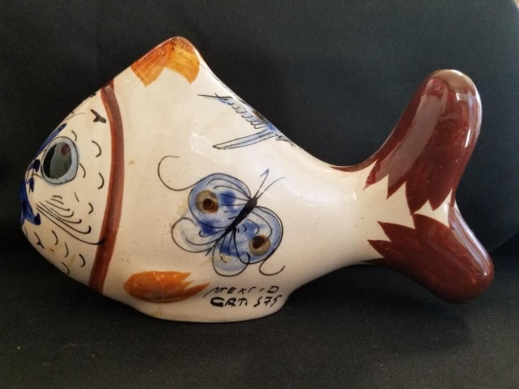 Signed Porcelain/Ceramic Decorative Fish, 6" x 4"