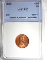 1969-S Cent NNC MS-67 RD LISTS FOR $350