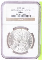 Coin 1887 Morgan Silver Dollar NGC  MS64