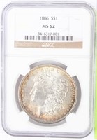 Coin 1886 Morgan Silver Dollar NGC  MS62