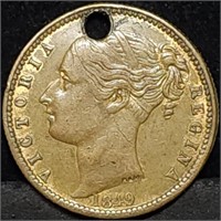 1849 Queen Victoria Merchant Token Holed