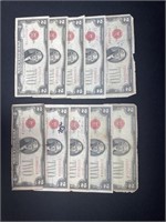 LOT OF (10) 1928 RED SEAL $2