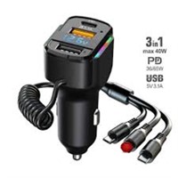 65w Fast Car Charger PD+ Qc3.0  3 in 1 Cable for i