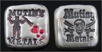 TWO MUTINY METALS 1/2 OZ 999 FINE SILVER BARS