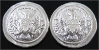 TWO MUTINY METALS 1/2 OZ 999 FINE SILVER ROUNDS