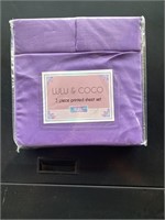 New Lulu & Coco 3pc Full Size Purple Sheet Set