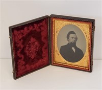 19th Century Tintype Man in Wood Leather Case