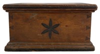 RED GUMWOOD STORAGE BOX WITH APPLIED HEARTS &