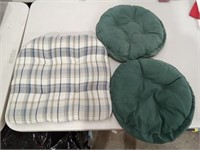Seat Cuhion and 2 Green Stool Cushions