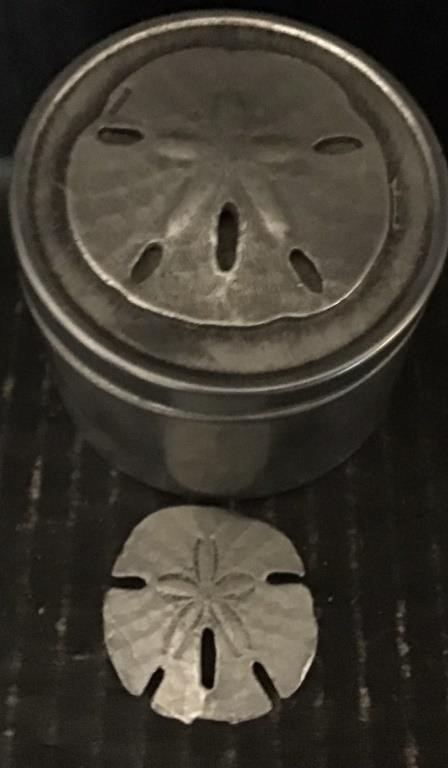 PEWTER SAND DOLLAR CONTAINER WITH SAND DOLLAR